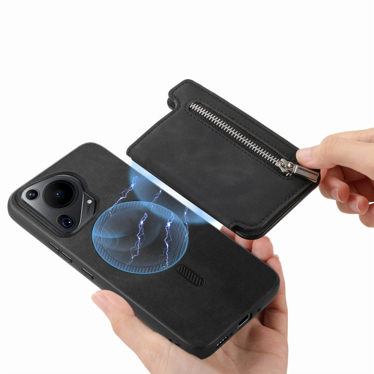 For Huawei nova 13 Pro Retro MagSafe Zipper Wallet Card Bag Back Phone Case(Black) - free shipping - PMC TechLife - Order now!