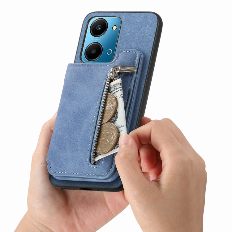 For Honor X8b Retro MagSafe Zipper Wallet Card Bag Back Phone Case(Blue) - Honor Cases by PMC TechLife | Online Shopping South Africa | PMC TechLife | Buy Now Pay Later Mobicred