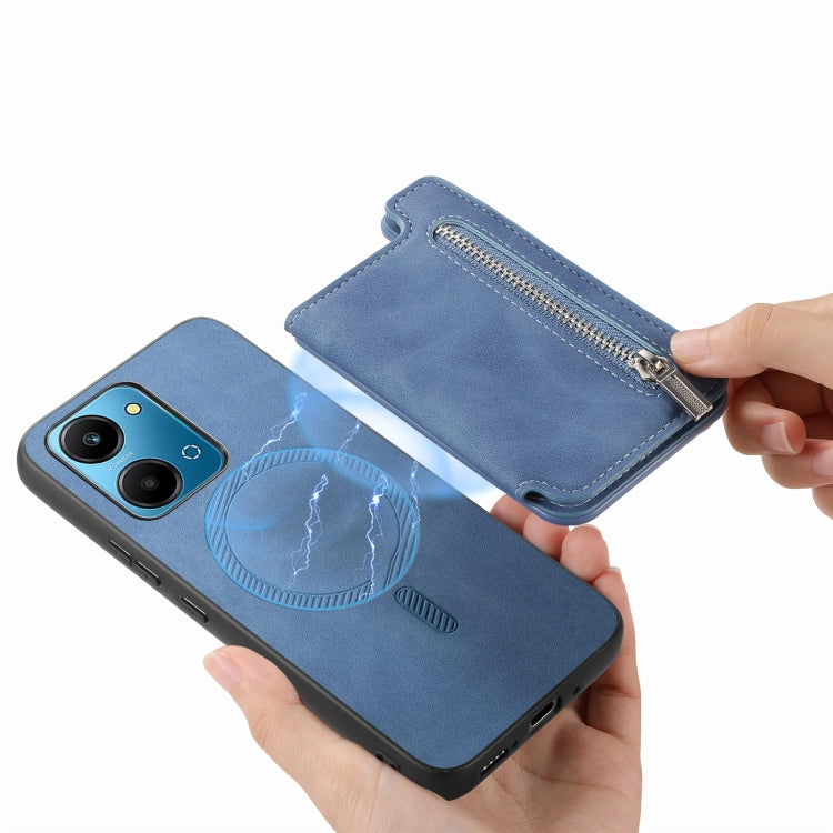 For Honor X8b Retro MagSafe Zipper Wallet Card Bag Back Phone Case(Blue) - Honor Cases by PMC TechLife | Online Shopping South Africa | PMC TechLife | Buy Now Pay Later Mobicred