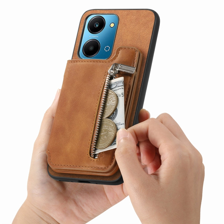 For Honor X8b Retro MagSafe Zipper Wallet Card Bag Back Phone Case(Brown) - Honor Cases by PMC TechLife | Online Shopping South Africa | PMC TechLife | Buy Now Pay Later Mobicred