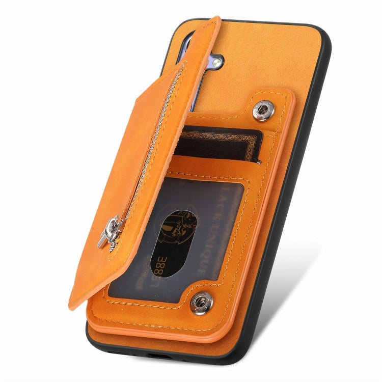 For Honor 100 Pro Retro MagSafe Zipper Wallet Card Bag Back Phone Case(Yellow) - Honor Cases by PMC TechLife | Online Shopping South Africa | PMC TechLife | Buy Now Pay Later Mobicred