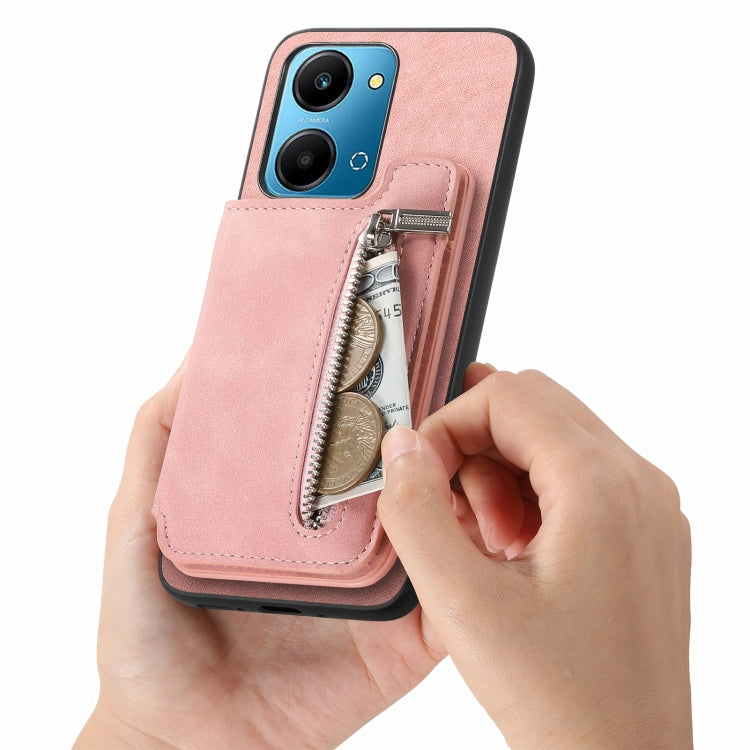 For Honor 100 Pro Retro MagSafe Zipper Wallet Card Bag Back Phone Case(Pink) - Honor Cases by PMC TechLife | Online Shopping South Africa | PMC TechLife | Buy Now Pay Later Mobicred