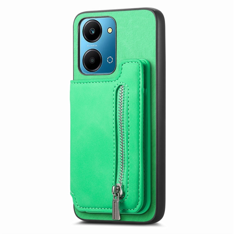 For Honor 100 Pro Retro MagSafe Zipper Wallet Card Bag Back Phone Case(Green) - Honor Cases by PMC TechLife | Online Shopping South Africa | PMC TechLife | Buy Now Pay Later Mobicred