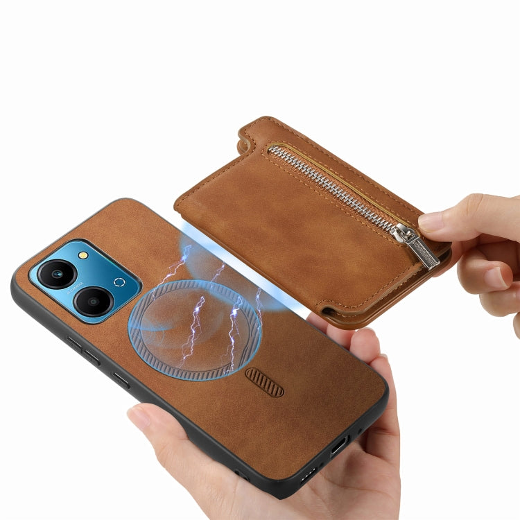 For Honor 100 Pro Retro MagSafe Zipper Wallet Card Bag Back Phone Case(Brown) - Honor Cases by PMC TechLife | Online Shopping South Africa | PMC TechLife | Buy Now Pay Later Mobicred