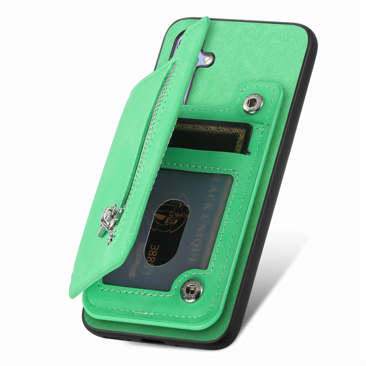 For Honor 100 Retro MagSafe Zipper Wallet Card Bag Back Phone Case(Green) - Honor Cases by PMC TechLife | Online Shopping South Africa | PMC TechLife | Buy Now Pay Later Mobicred