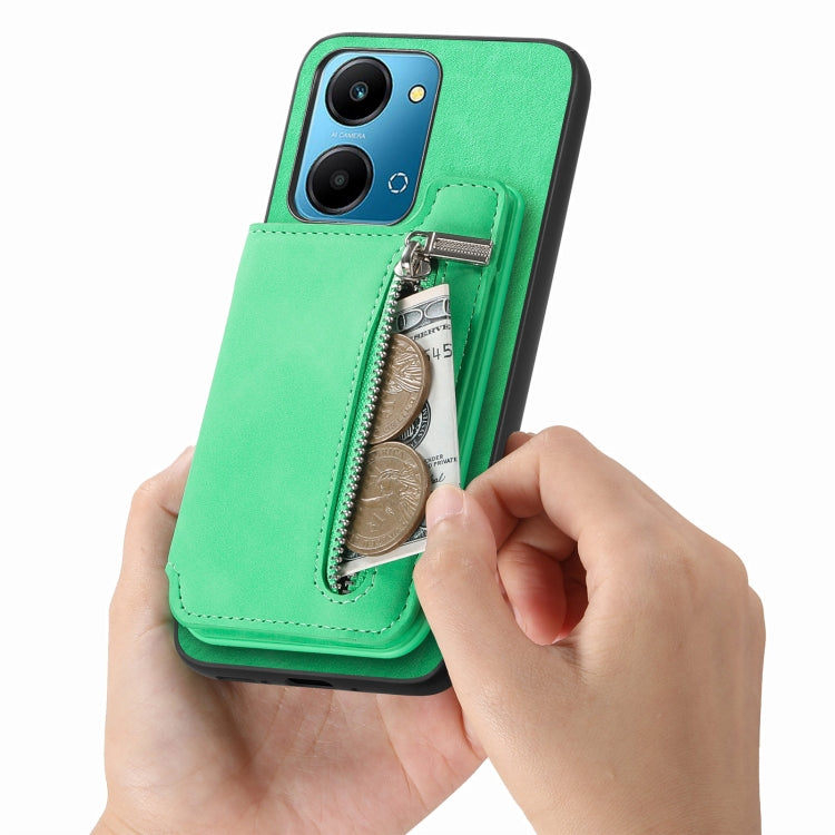 For Honor 100 Retro MagSafe Zipper Wallet Card Bag Back Phone Case(Green) - Honor Cases by PMC TechLife | Online Shopping South Africa | PMC TechLife | Buy Now Pay Later Mobicred