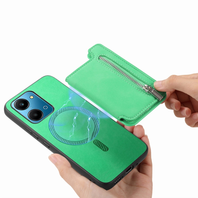 For Honor 100 Retro MagSafe Zipper Wallet Card Bag Back Phone Case(Green) - Honor Cases by PMC TechLife | Online Shopping South Africa | PMC TechLife | Buy Now Pay Later Mobicred