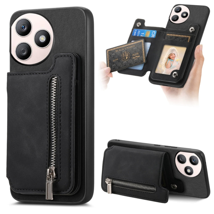 For Honor X50i+ Retro MagSafe Zipper Wallet Card Bag Back Phone Case(Black) - Honor Cases by PMC TechLife | Online Shopping South Africa | PMC TechLife | Buy Now Pay Later Mobicred