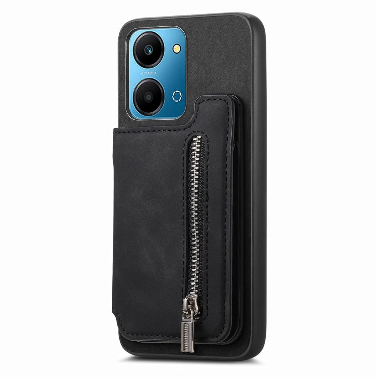 For Honor X50i+ Retro MagSafe Zipper Wallet Card Bag Back Phone Case(Black) - Honor Cases by PMC TechLife | Online Shopping South Africa | PMC TechLife | Buy Now Pay Later Mobicred