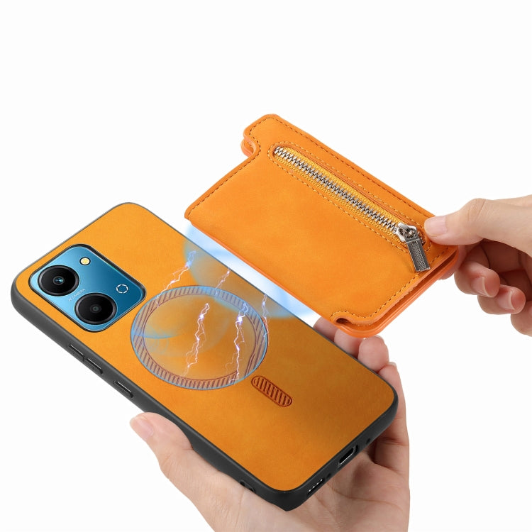 For Honor Play 50 Plus 5G Retro MagSafe Zipper Wallet Card Bag Back Phone Case(Yellow) - Honor Cases by PMC TechLife | Online Shopping South Africa | PMC TechLife | Buy Now Pay Later Mobicred