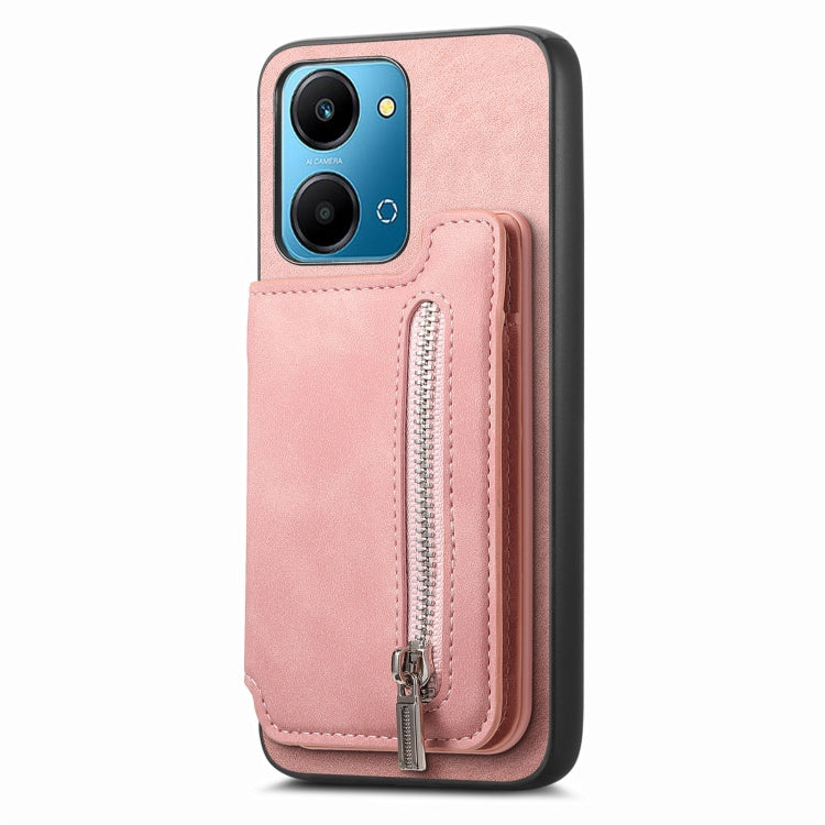 For Honor 90 Retro MagSafe Zipper Wallet Card Bag Back Phone Case(Pink) - Honor Cases by PMC TechLife | Online Shopping South Africa | PMC TechLife | Buy Now Pay Later Mobicred