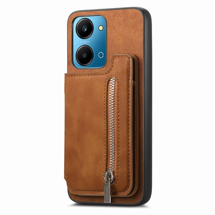 For Honor 90 Retro MagSafe Zipper Wallet Card Bag Back Phone Case(Brown) - Honor Cases by PMC TechLife | Online Shopping South Africa | PMC TechLife | Buy Now Pay Later Mobicred