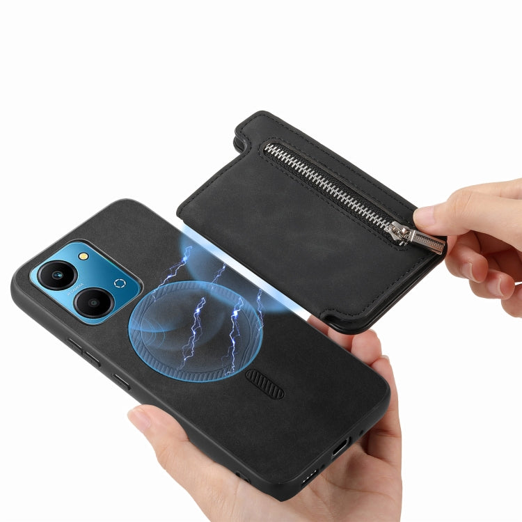 For Honor 90 Retro MagSafe Zipper Wallet Card Bag Back Phone Case(Black) - Honor Cases by PMC TechLife | Online Shopping South Africa | PMC TechLife | Buy Now Pay Later Mobicred