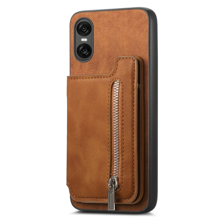 For Sony Xperia 1 VI Retro MagSafe Zipper Wallet Card Bag Back Phone Case(Brown) - Sony Cases by PMC TechLife | Online Shopping South Africa | PMC TechLife | Buy Now Pay Later Mobicred