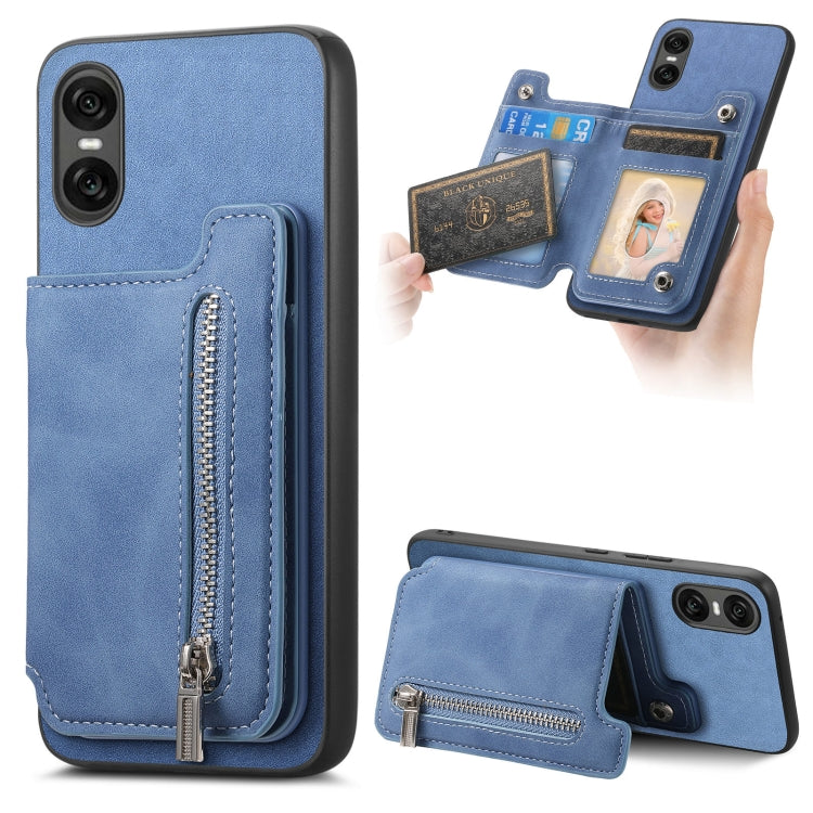 For Sony Xperia 10 VI Retro MagSafe Zipper Wallet Card Bag Back Phone Case(Blue) - Sony Cases by PMC TechLife | Online Shopping South Africa | PMC TechLife | Buy Now Pay Later Mobicred