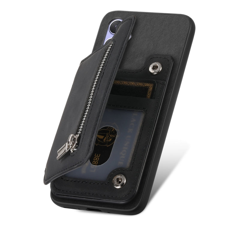 For Sony Xperia 10 VI Retro MagSafe Zipper Wallet Card Bag Back Phone Case(Black) - Sony Cases by PMC TechLife | Online Shopping South Africa | PMC TechLife | Buy Now Pay Later Mobicred