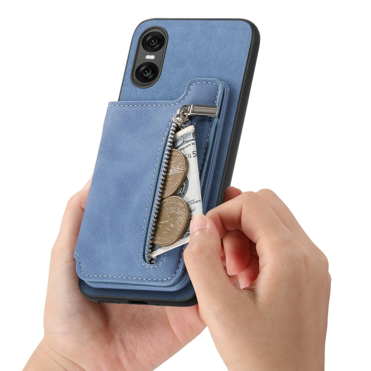 For Sony Xperia 5 V Retro MagSafe Zipper Wallet Card Bag Back Phone Case(Blue) - Sony Cases by PMC TechLife | Online Shopping South Africa | PMC TechLife | Buy Now Pay Later Mobicred