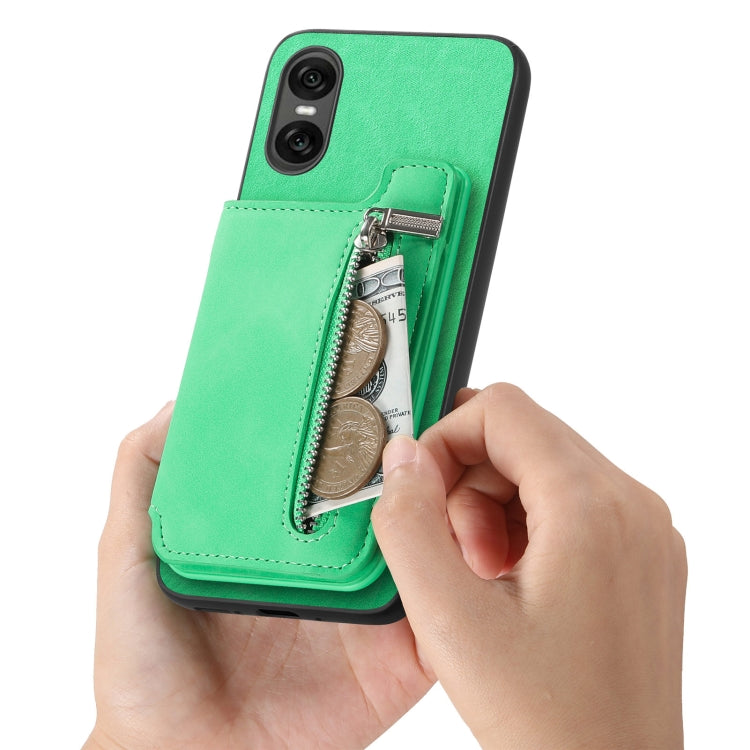 For Sony Xperia 5 V Retro MagSafe Zipper Wallet Card Bag Back Phone Case(Green) - Sony Cases by PMC TechLife | Online Shopping South Africa | PMC TechLife | Buy Now Pay Later Mobicred