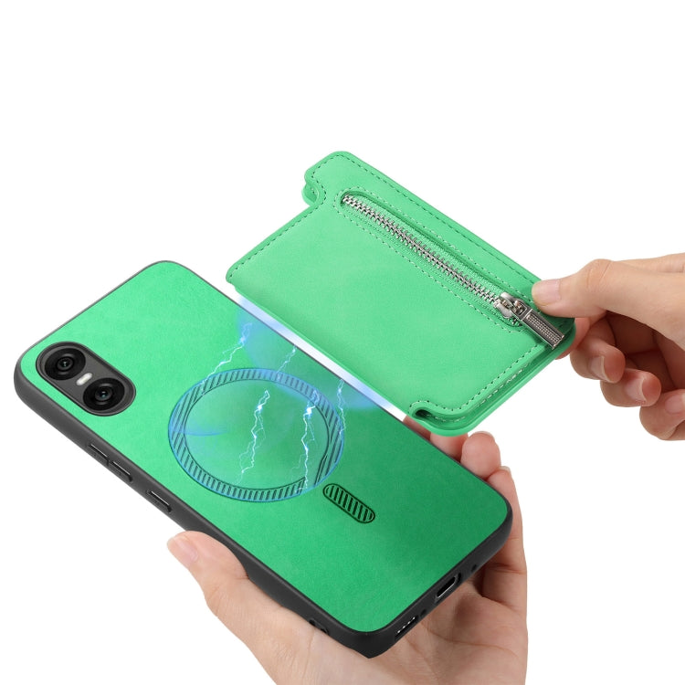 For Sony Xperia 5 V Retro MagSafe Zipper Wallet Card Bag Back Phone Case(Green) - Sony Cases by PMC TechLife | Online Shopping South Africa | PMC TechLife | Buy Now Pay Later Mobicred