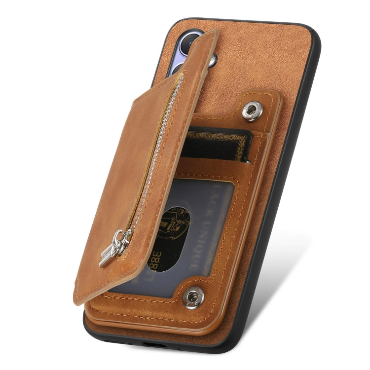 For Sony Xperia 1 V Retro MagSafe Zipper Wallet Card Bag Back Phone Case(Brown) - Sony Cases by PMC TechLife | Online Shopping South Africa | PMC TechLife | Buy Now Pay Later Mobicred