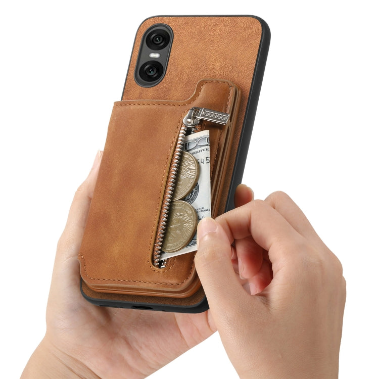 For Sony Xperia 1 V Retro MagSafe Zipper Wallet Card Bag Back Phone Case(Brown) - Sony Cases by PMC TechLife | Online Shopping South Africa | PMC TechLife | Buy Now Pay Later Mobicred