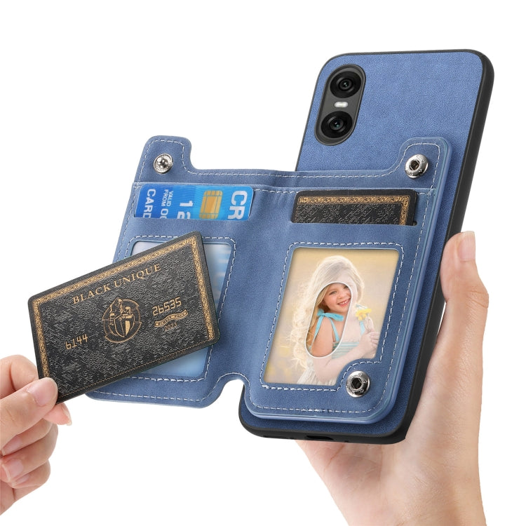 For Sony Xperia 10 V Retro MagSafe Zipper Wallet Card Bag Back Phone Case(Blue) - Sony Cases by PMC TechLife | Online Shopping South Africa | PMC TechLife | Buy Now Pay Later Mobicred