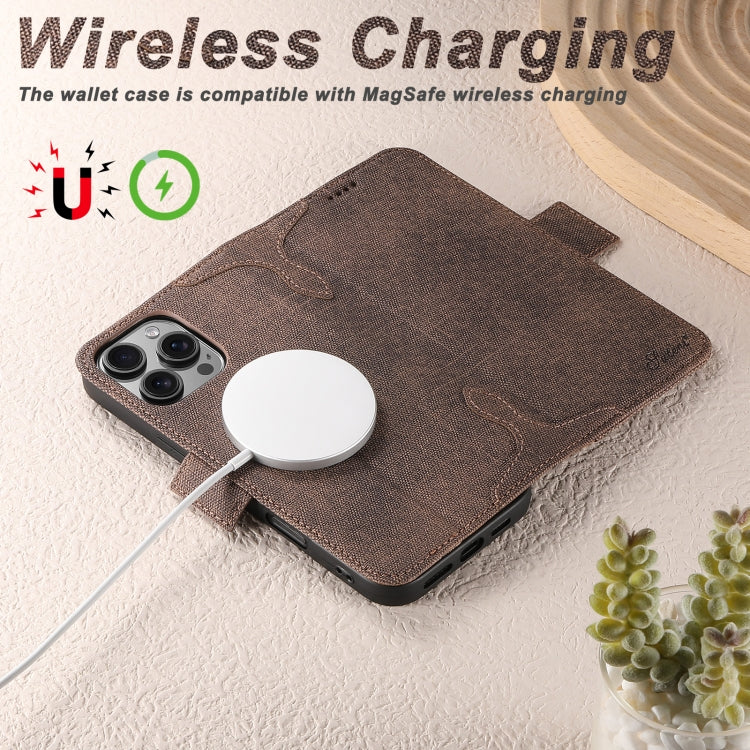 For iPhone 16 Pro Max Suteni J07 Multi-functional Horizontal MagSafe Denim Leather Phone Case(Brown) - iPhone 16 Pro Max Cases by Suteni | Online Shopping South Africa | PMC Jewellery | Buy Now Pay Later Mobicred