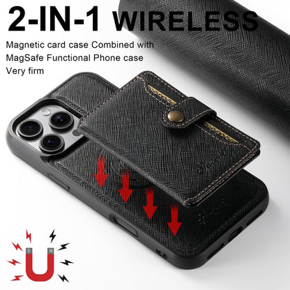 For iPhone 16 Pro Suteni H20 Cross-Grain MagSafe Horizontal Card Bag Back Phone Case(Black) - iPhone 16 Pro Cases by Suteni | Online Shopping South Africa | PMC Jewellery | Buy Now Pay Later Mobicred