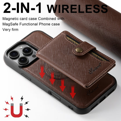 For iPhone 16 Plus Suteni H20 Cross-Grain MagSafe Horizontal Card Bag Back Phone Case(Brown) - iPhone 16 Plus Cases by Suteni | Online Shopping South Africa | PMC Jewellery | Buy Now Pay Later Mobicred