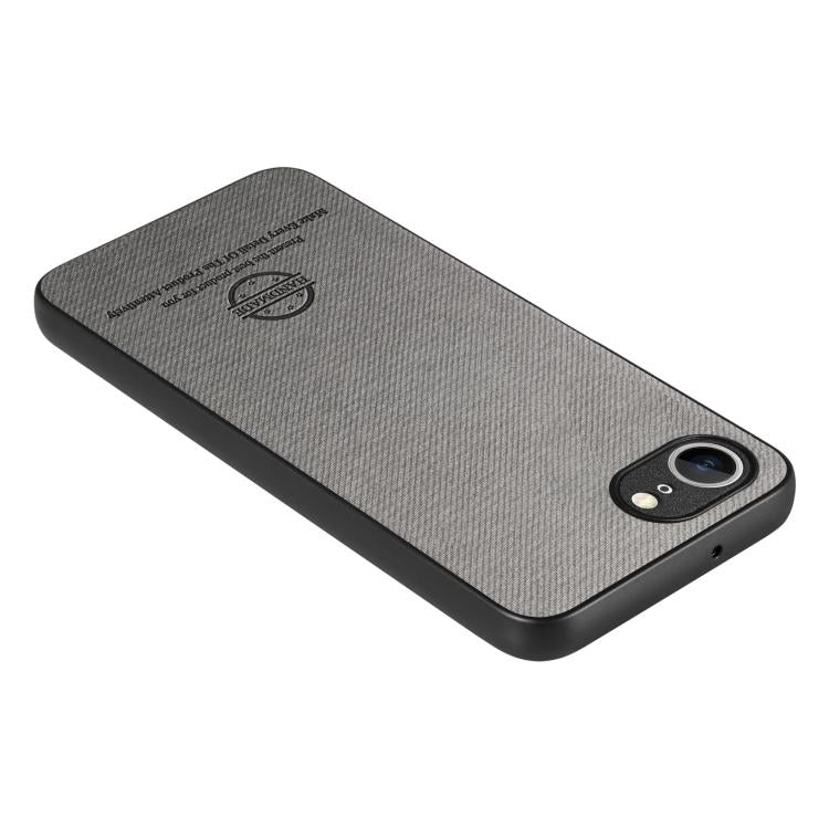 For iPhone 16e Twill Fabric Leather Skin Back Phone Case(Gray) - iPhone 16e Cases by PMC TechLife | Online Shopping South Africa | PMC TechLife | Buy Now Pay Later Mobicred