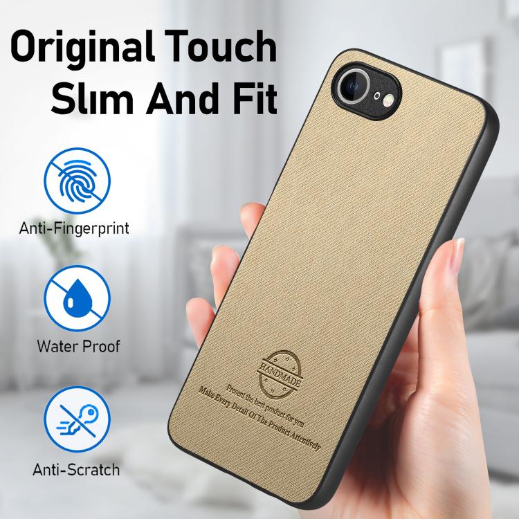 For iPhone 16e Twill Fabric Leather Skin Back Phone Case(Khaki) - iPhone 16e Cases by PMC TechLife | Online Shopping South Africa | PMC TechLife | Buy Now Pay Later Mobicred