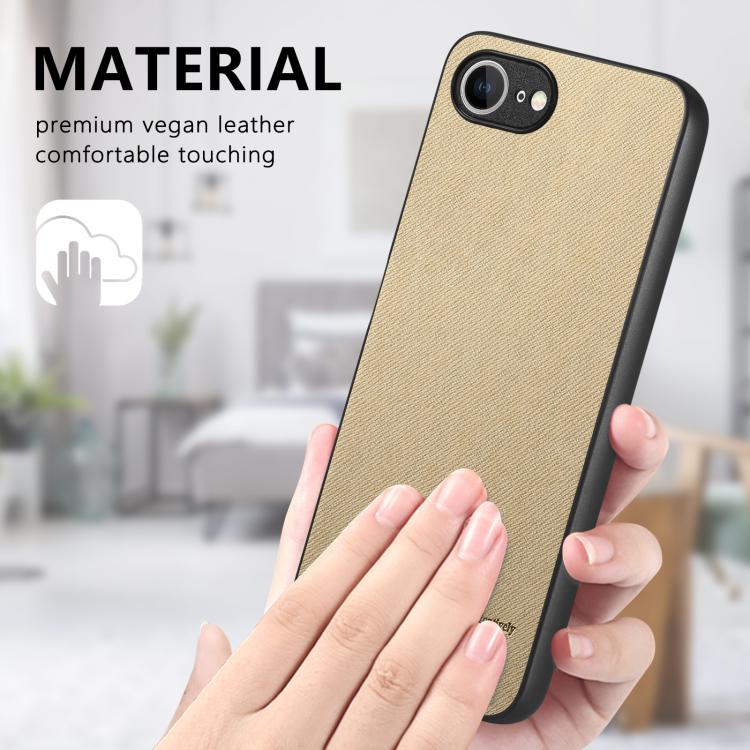 For iPhone 16e Twill Fabric Leather Skin Back Phone Case(Khaki) - iPhone 16e Cases by PMC TechLife | Online Shopping South Africa | PMC TechLife | Buy Now Pay Later Mobicred
