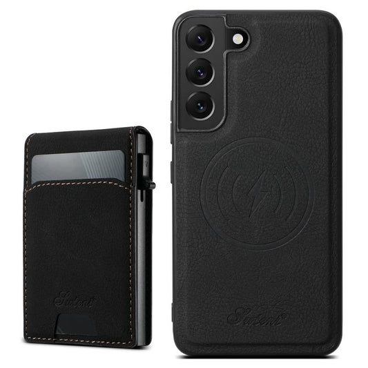 For Samsung Galaxy S25 5G Suteni H19 Litchi Texture 2-in-1 MagSafe Removable Card Case Back Phone Case(Black) - Galaxy S25 5G Cases by Suteni | Online Shopping South Africa | PMC Jewellery | Buy Now Pay Later Mobicred