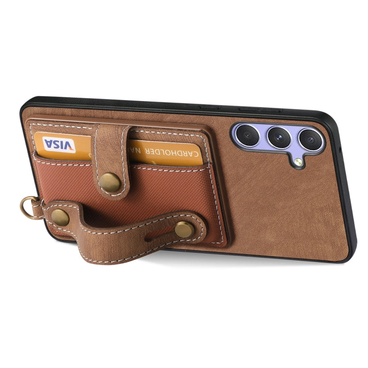 For Samsung Galaxy S25 5G Retro Cross Wristband Wallet Leather Back Phone Case(Brown) - Galaxy S25 5G Cases by PMC Jewellery | Online Shopping South Africa | PMC Jewellery | Buy Now Pay Later Mobicred