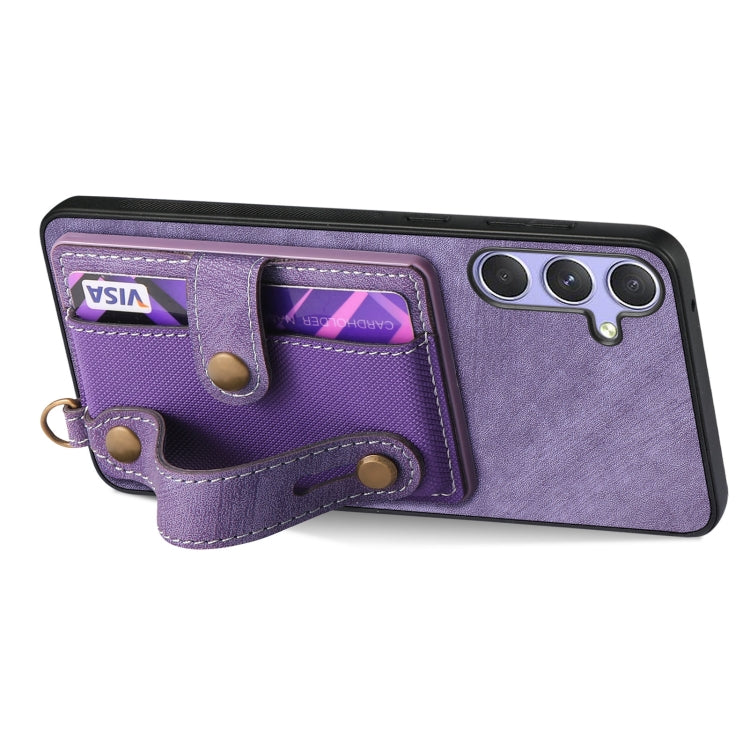 For Samsung Galaxy S25 5G Retro Cross Wristband Wallet Leather Back Phone Case(Purple) - Galaxy S25 5G Cases by PMC Jewellery | Online Shopping South Africa | PMC Jewellery | Buy Now Pay Later Mobicred