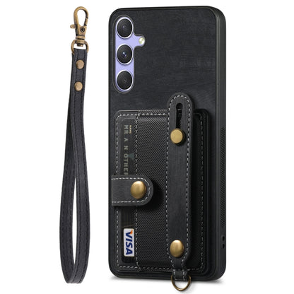 For Samsung Galaxy S25 5G Retro Cross Wristband Wallet Leather Back Phone Case(Black) - Galaxy S25 5G Cases by PMC Jewellery | Online Shopping South Africa | PMC Jewellery | Buy Now Pay Later Mobicred