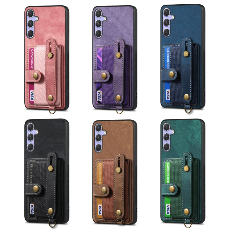 For Samsung Galaxy S25 5G Retro Cross Wristband Wallet Leather Back Phone Case(Green) - Galaxy S25 5G Cases by PMC Jewellery | Online Shopping South Africa | PMC Jewellery | Buy Now Pay Later Mobicred
