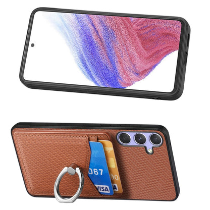 For Samsung Galaxy S25+ 5G Carbon Fiber Card Wallet Ring Phone Case(Brown) - Galaxy S25+ 5G Cases by PMC Jewellery | Online Shopping South Africa | PMC Jewellery | Buy Now Pay Later Mobicred