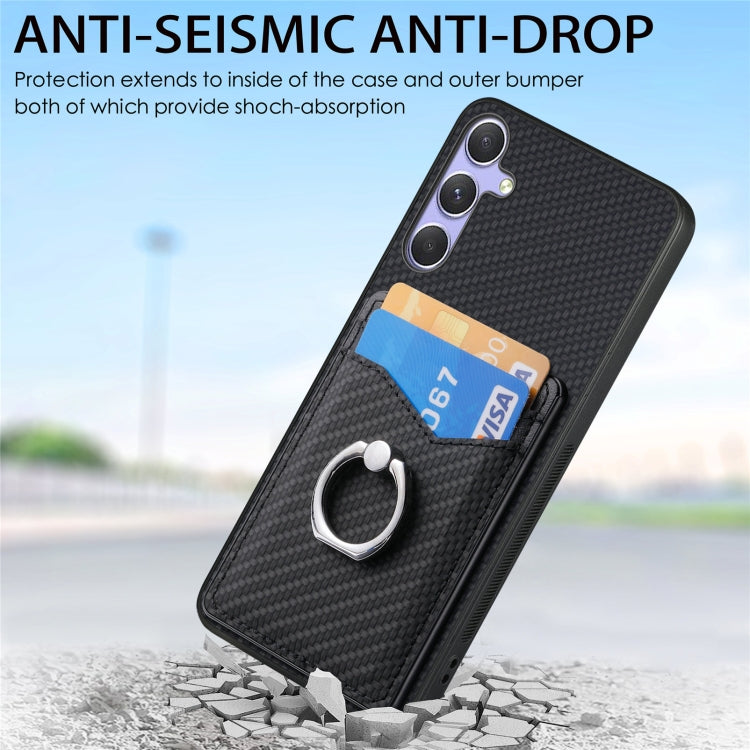 For Samsung Galaxy S25 Ultra 5G Carbon Fiber Card Wallet Ring Phone Case(Khaki) - Galaxy S25 Ultra 5G Cases by PMC Jewellery | Online Shopping South Africa | PMC Jewellery | Buy Now Pay Later Mobicred