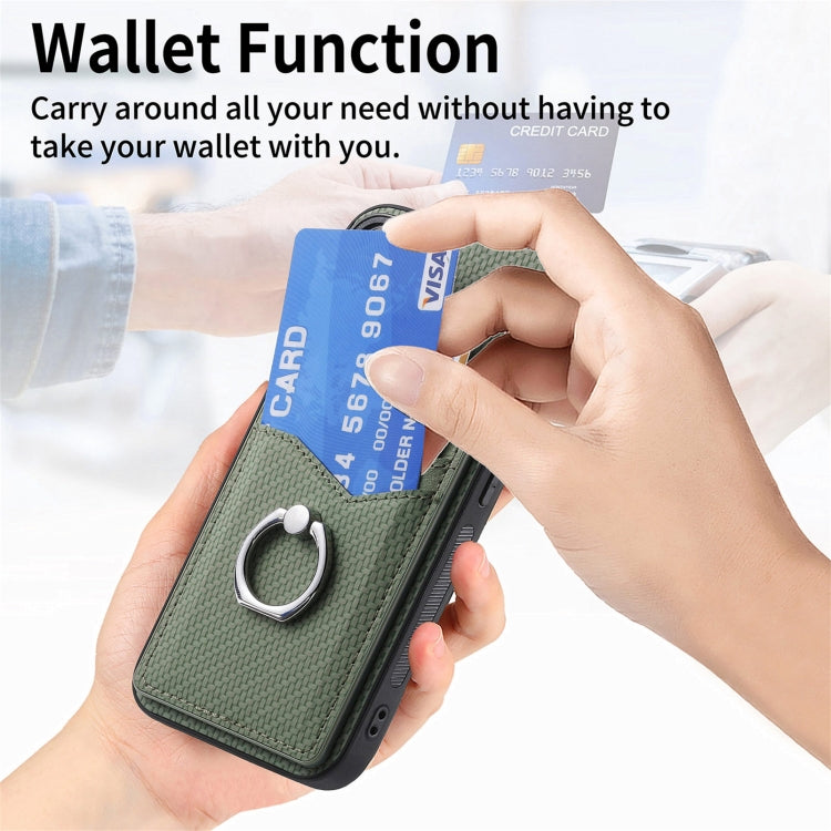For Samsung Galaxy S25 Ultra 5G Carbon Fiber Card Wallet Ring Phone Case(Khaki) - Galaxy S25 Ultra 5G Cases by PMC Jewellery | Online Shopping South Africa | PMC Jewellery | Buy Now Pay Later Mobicred