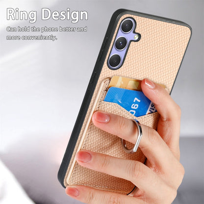 For Samsung Galaxy S25 Ultra 5G Carbon Fiber Card Wallet Ring Phone Case(Khaki) - Galaxy S25 Ultra 5G Cases by PMC Jewellery | Online Shopping South Africa | PMC Jewellery | Buy Now Pay Later Mobicred