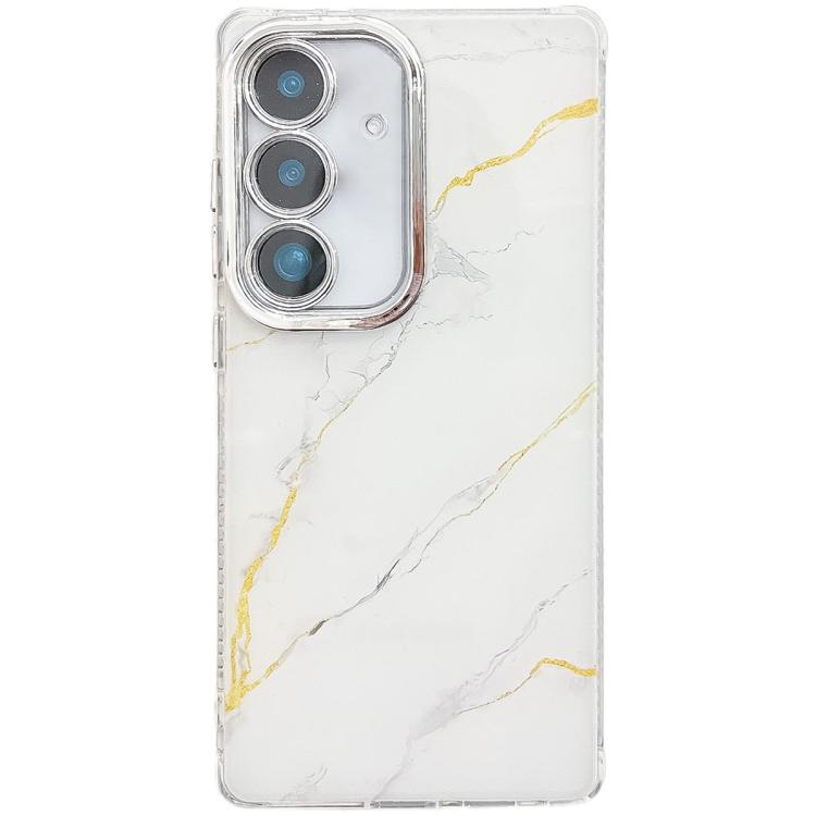 For Samsung Galaxy S25 5G Electroplated Marble Texture Phone Case(Gold White M1) - Galaxy S25 5G Cases by PMC Jewellery | Online Shopping South Africa | PMC Jewellery | Buy Now Pay Later Mobicred