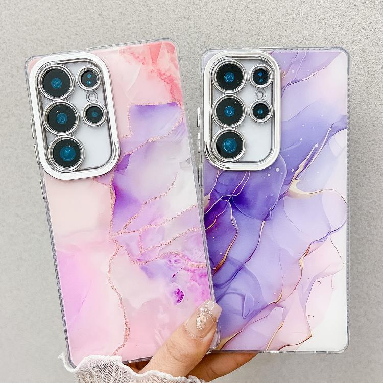 For Samsung Galaxy S25 5G Electroplated Marble Texture Phone Case(Light Blue M5) - Galaxy S25 5G Cases by PMC Jewellery | Online Shopping South Africa | PMC Jewellery | Buy Now Pay Later Mobicred