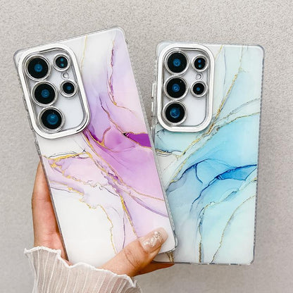 For Samsung Galaxy S25 5G Electroplated Marble Texture Phone Case(Pink Purple M4) - Galaxy S25 5G Cases by PMC Jewellery | Online Shopping South Africa | PMC Jewellery | Buy Now Pay Later Mobicred