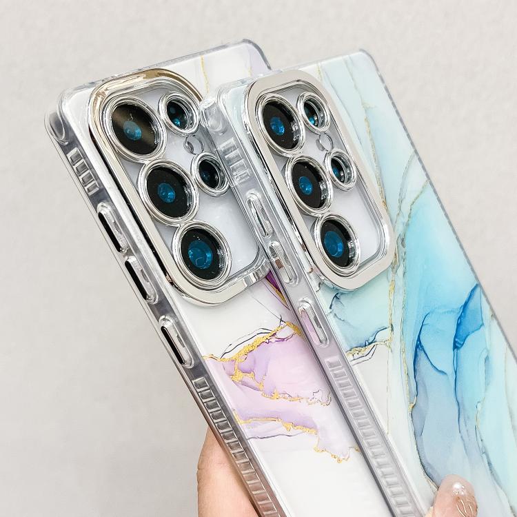 For Samsung Galaxy S25+ 5G Electroplated Marble Texture Phone Case(Gold White M1) - Galaxy S25+ 5G Cases by PMC Jewellery | Online Shopping South Africa | PMC Jewellery | Buy Now Pay Later Mobicred