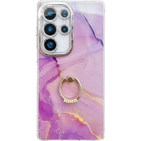 For Samsung Galaxy S25 Ultra 5G Electroplated Marble Texture Ring Holder Phone Case(Gold Purple Red S15) - Galaxy S25 Ultra 5G Cases by PMC Jewellery | Online Shopping South Africa | PMC Jewellery | Buy Now Pay Later Mobicred