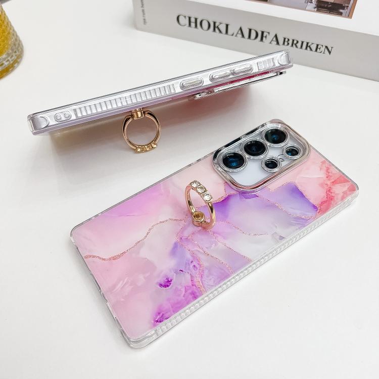 For Samsung Galaxy S25 5G Electroplated Marble Texture Ring Holder Phone Case(Red S7) - Galaxy S25 5G Cases by PMC Jewellery | Online Shopping South Africa | PMC Jewellery | Buy Now Pay Later Mobicred