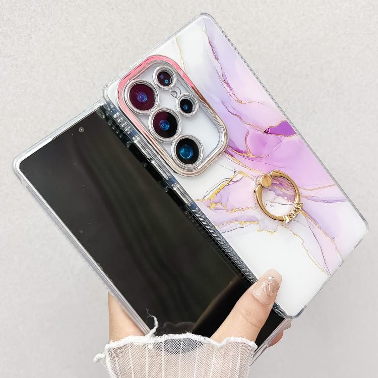 For Samsung Galaxy S25 5G Electroplated Marble Texture Ring Holder Phone Case(Navy Blue S17) - Galaxy S25 5G Cases by PMC Jewellery | Online Shopping South Africa | PMC Jewellery | Buy Now Pay Later Mobicred