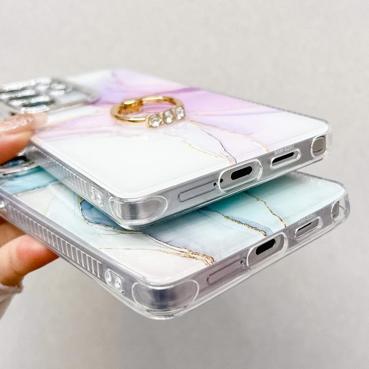 For Samsung Galaxy S25 5G Electroplated Marble Texture Ring Holder Phone Case(Gold White S1) - Galaxy S25 5G Cases by PMC Jewellery | Online Shopping South Africa | PMC Jewellery | Buy Now Pay Later Mobicred