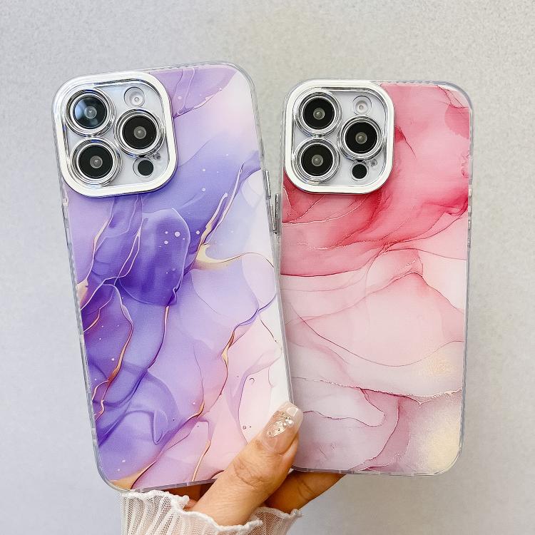 For iPhone 16e Electroplated Marble Texture Phone Case(Pink Purple M4) - iPhone 16e Cases by PMC TechLife | Online Shopping South Africa | PMC TechLife | Buy Now Pay Later Mobicred
